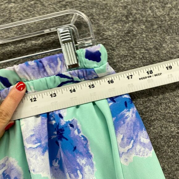 Mod Shorts Women M Medium Green Floral High Rise Hot Pants Pull On Lined Casual - Picture 6 of 11